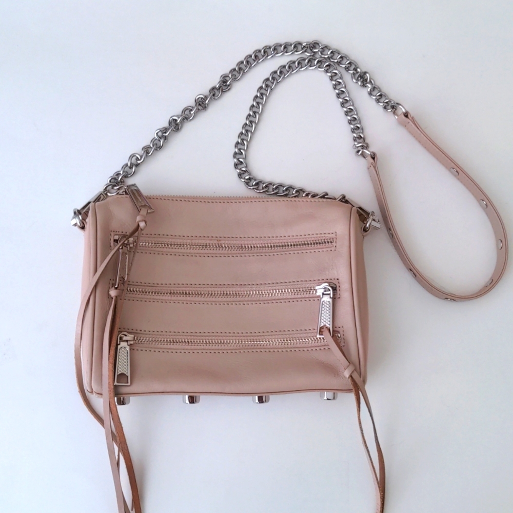 Rebecca Minkoff Blush Pink Leather Crossbody Bag with Silver Chain